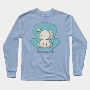 Kawaii Cute Elephant And Bird Long Sleeve T-Shirt